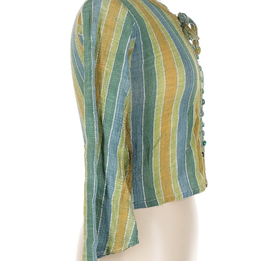 Vintage Green and Yellow Striped Button Down Shirt - Picture 3 of 5